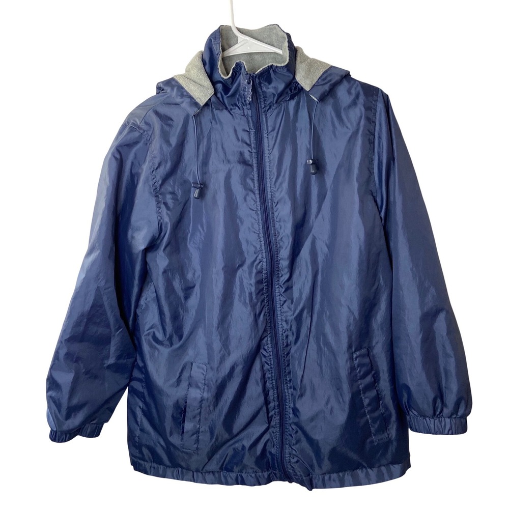 Totes Hooded Jacket Navy Blue Lightweight Windbreaker Fleece‎ Lined Hood